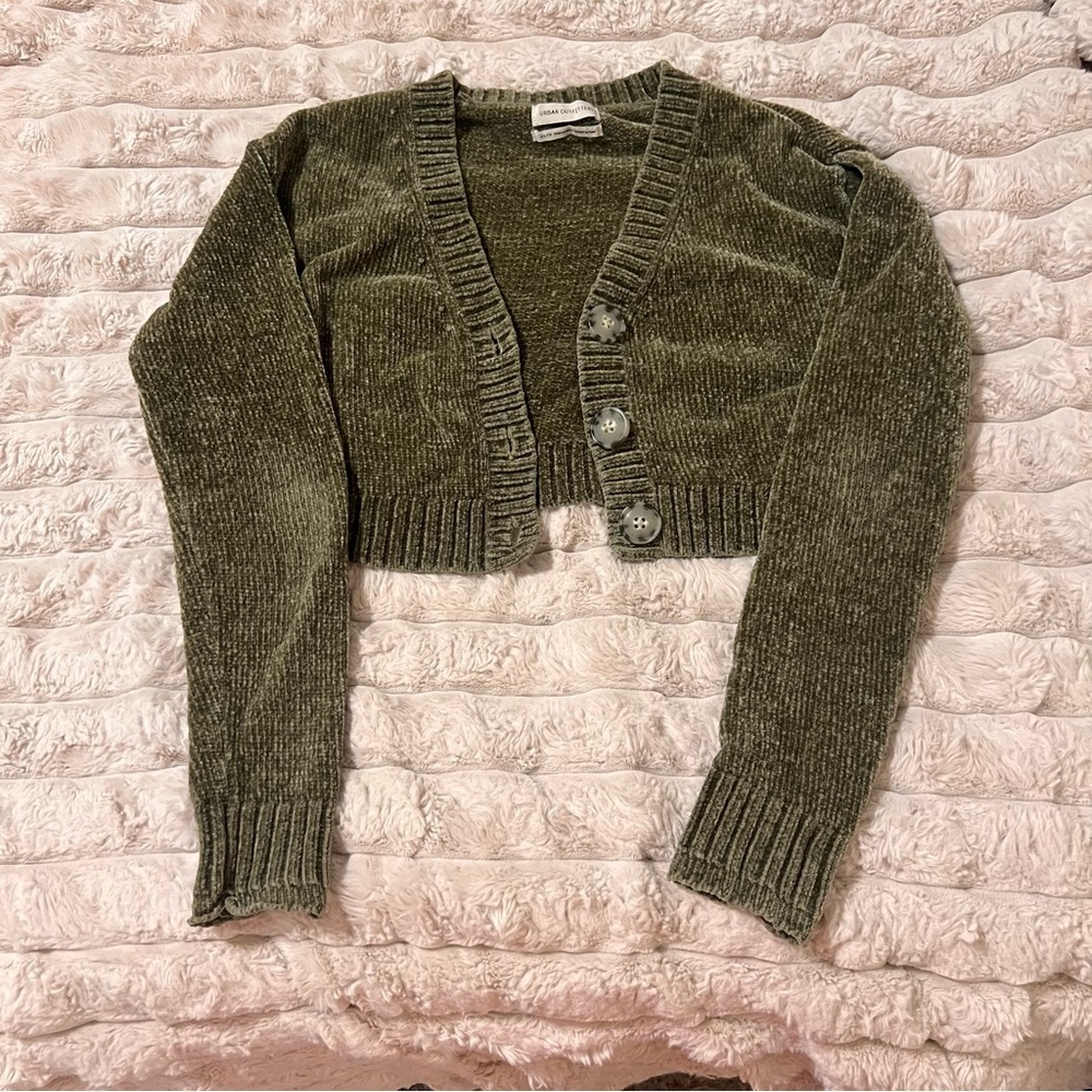 Urban Outfitters Forest Green Cropped Button-Up Cardigan